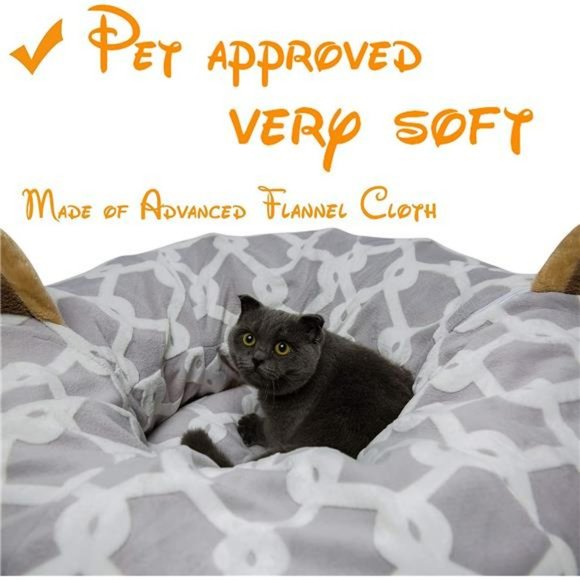 Large Cat Tunnel Bed with Plush Cover, Fluffy Toy Balls,  10 "D, 3 ft L - Picture 5 of 6